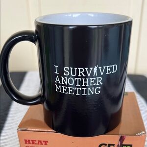 Black Ceramic Mug with Humorous Text. Office Mug